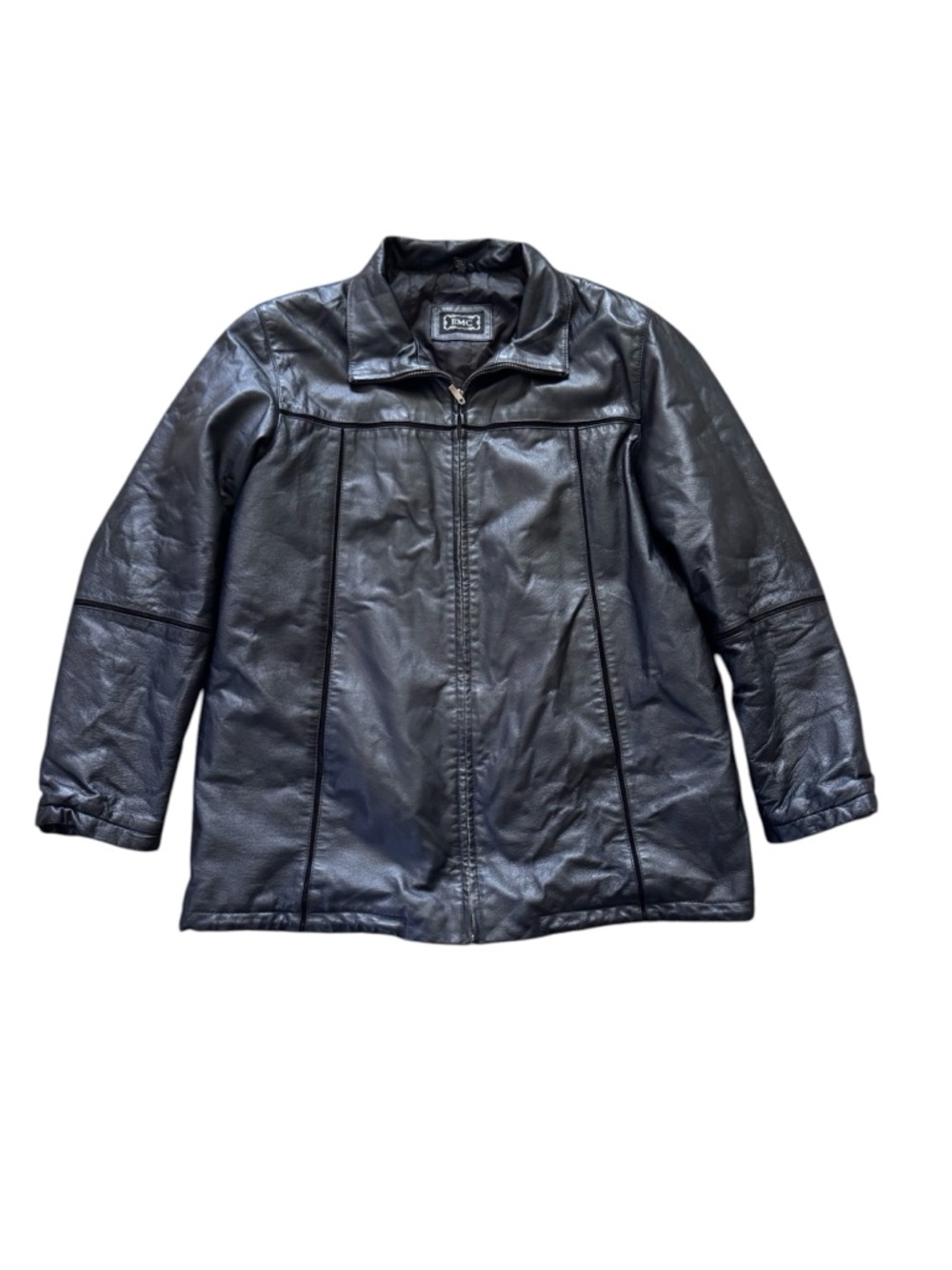 Vintage EMC Women’s Black Genuine Leather Jacket Coat Zip Front Quilted